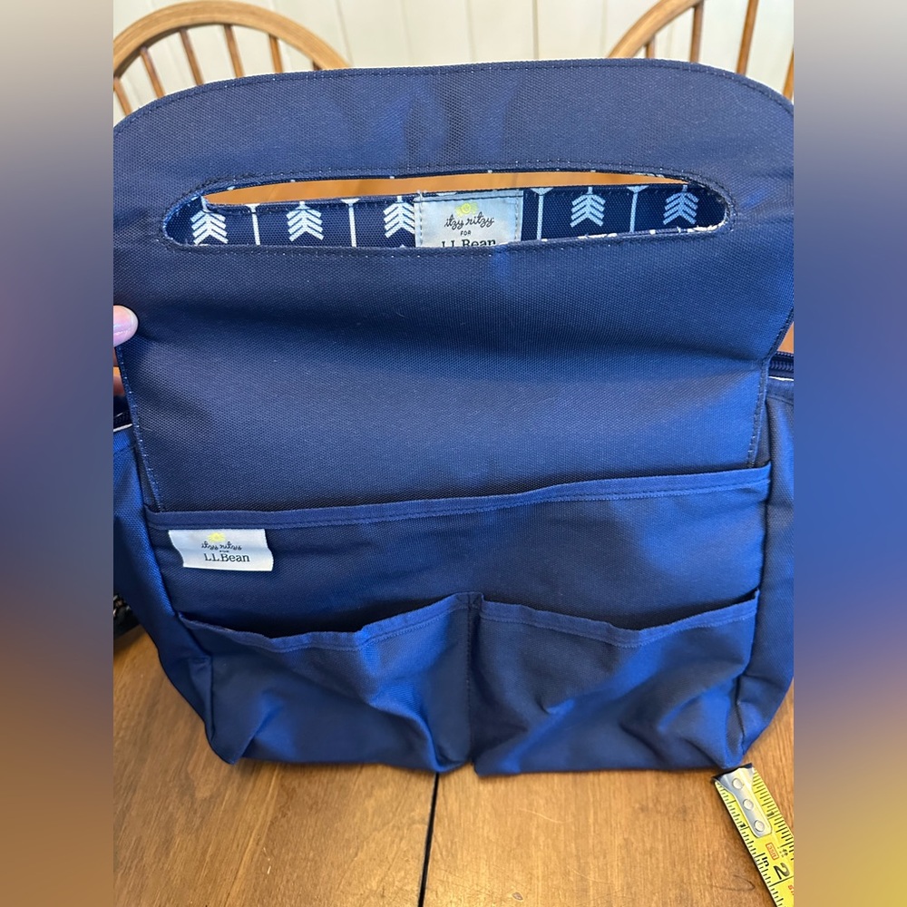 LL Bean Tote Bag Insert Many Pockets Blue with arrows Itzy Ritzy